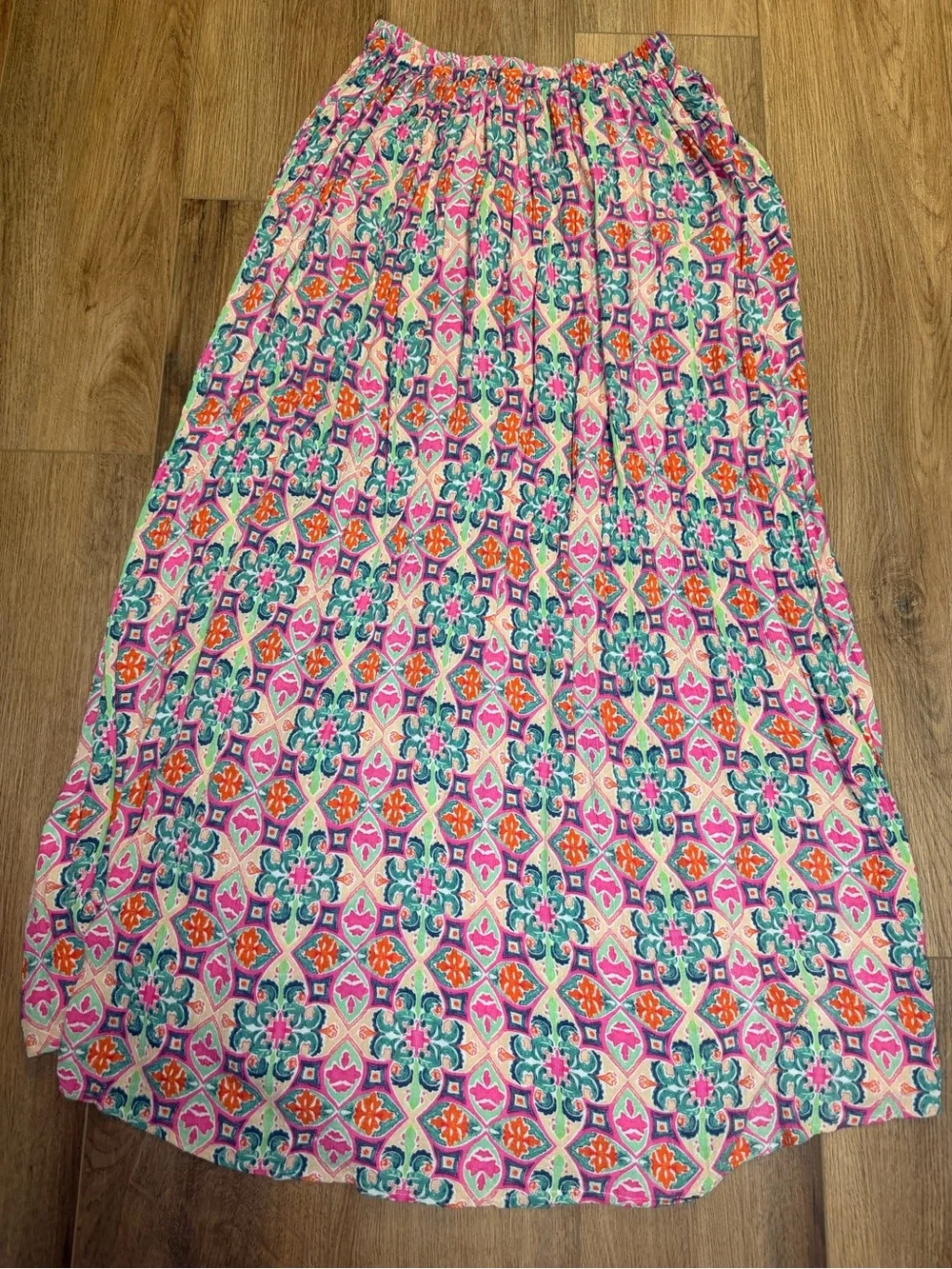 ASOS Frill Beach Mosaic Tile‎ Swim Cover Maxi Skirt Double Front Slits US 6 Boho